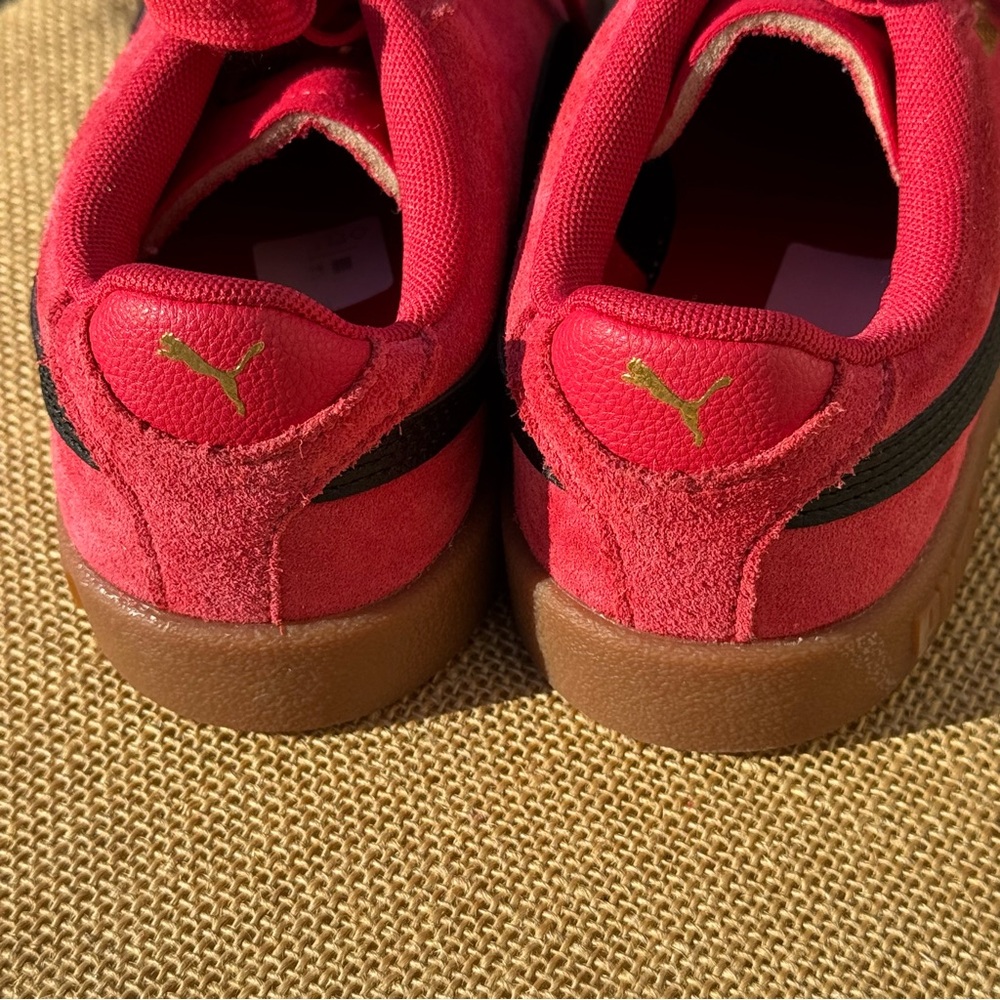 Puma Palermo Kids Sneakers Size (2) Red Pink Suede Black Stripe Gum Sole - Picture 5 of 8